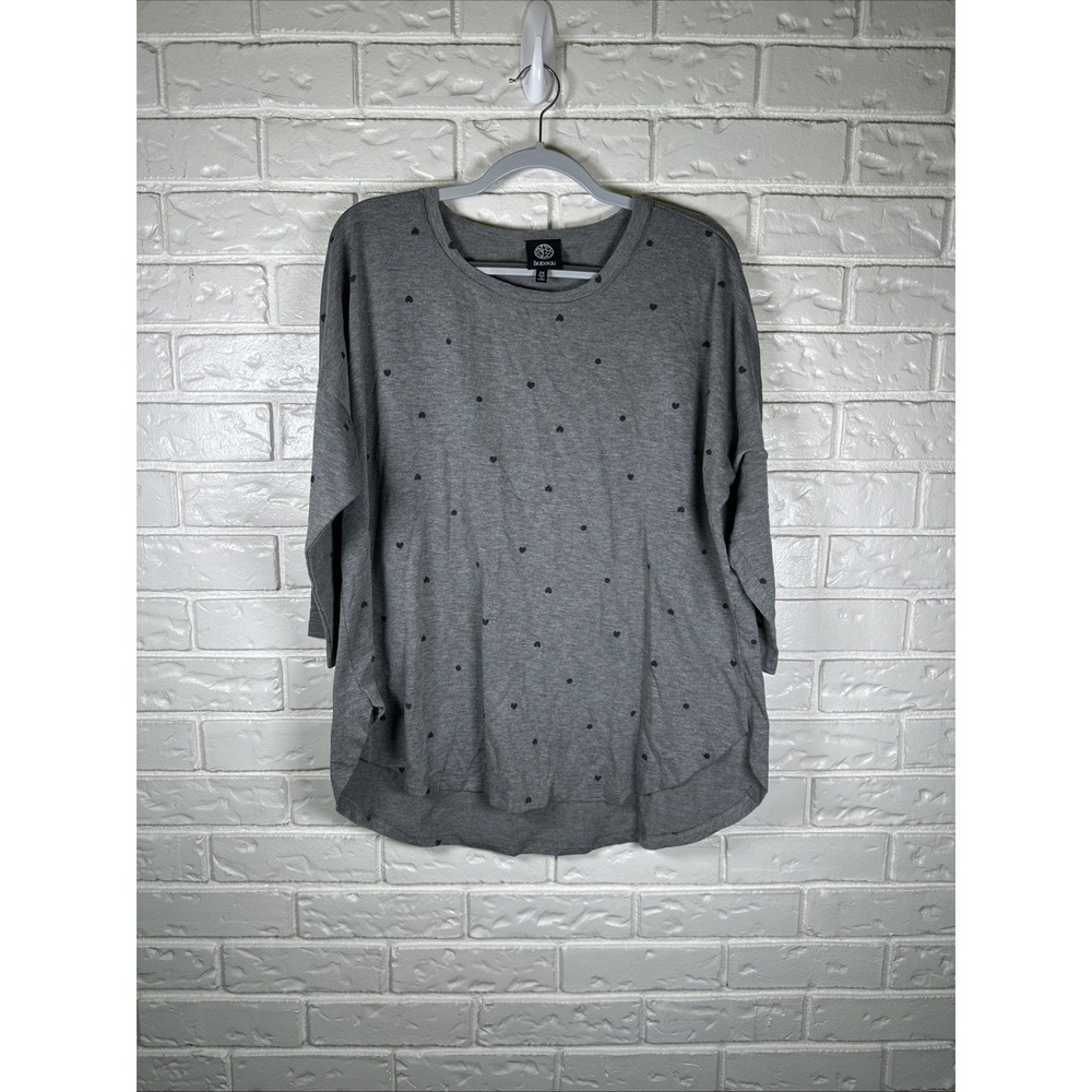 Bobeau Gray Heart Print Dolman Sleeve Top 2X Cozy Indie Lightweight Tee